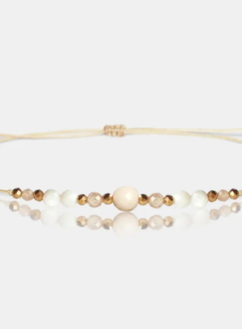 Bransoletka TEAM Bride – prezent na wieczór panieński z kamieni naturalnych. Kamień rzeczny, Hematyt, Muszla, Kamień słoneczny